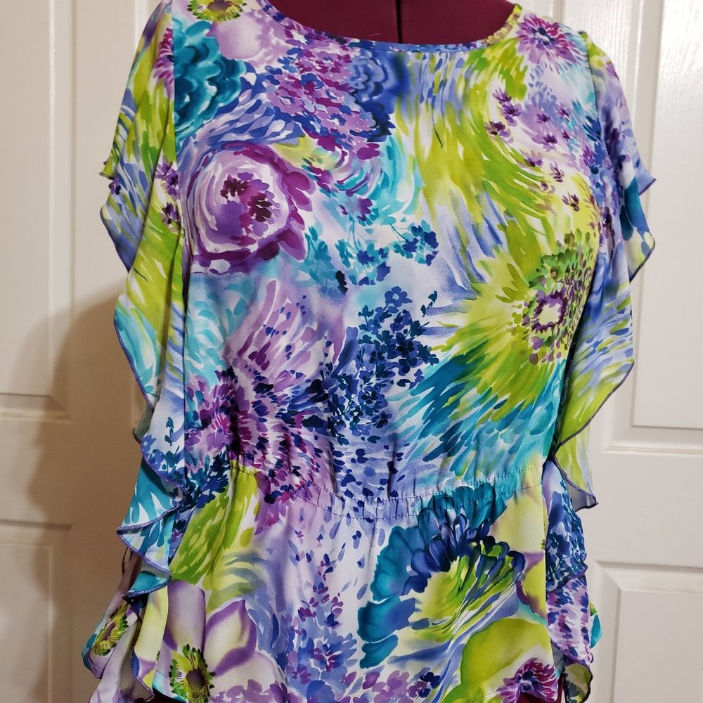 Purple Multicolour Floral Peplum Top